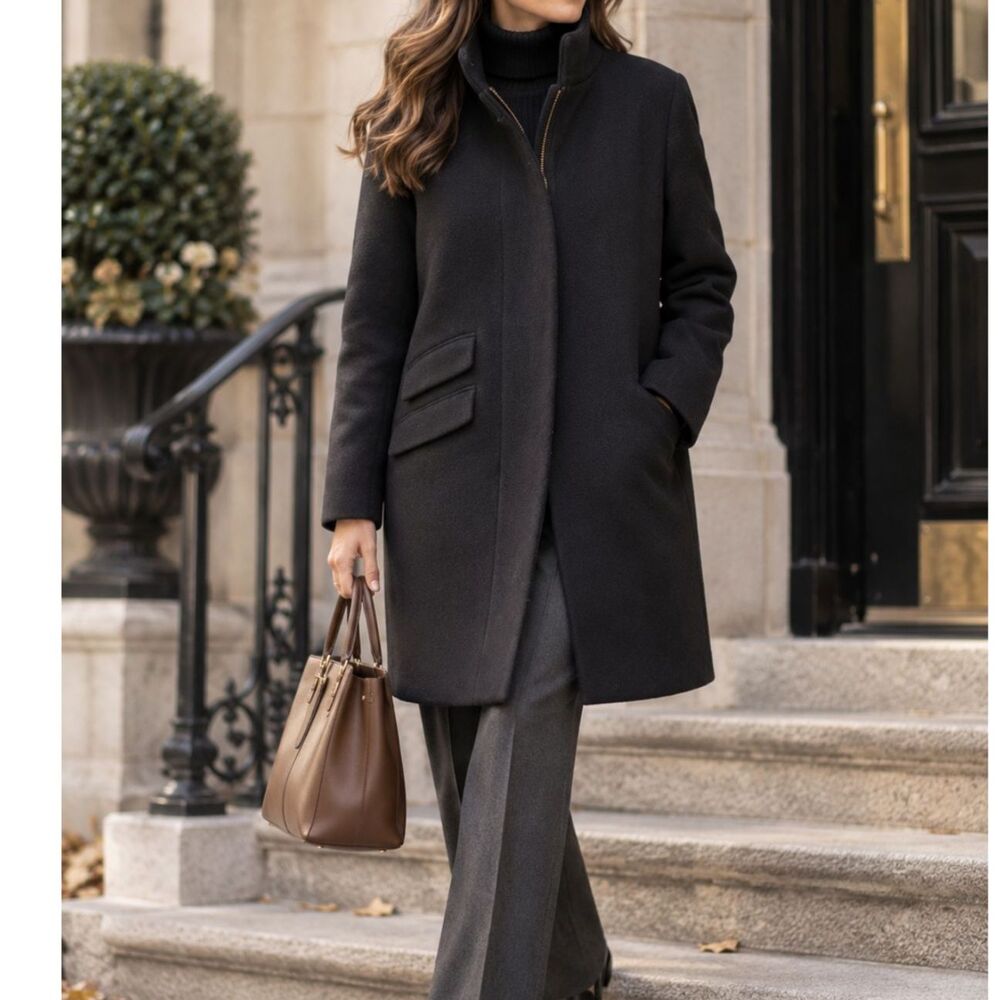 J.Crew Cocoon Coat Black Italian Stadium Wool Nello Gori Quiet Luxury Size 8